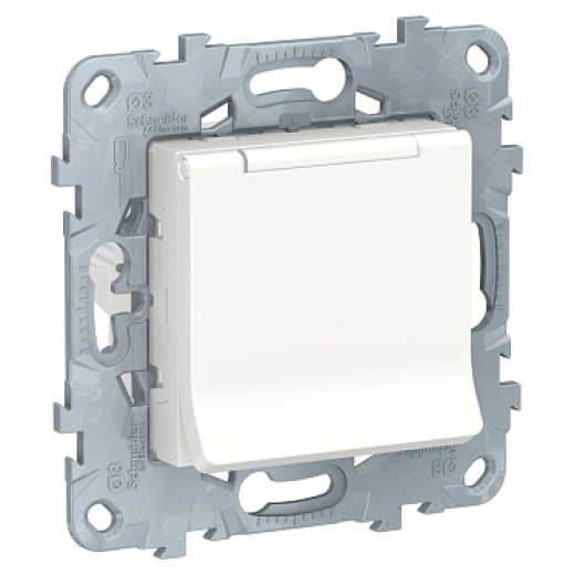 Schneider Electric Unica New Бел Розетка с/з со шторками, с крышкой, 16А, 250В, IP40