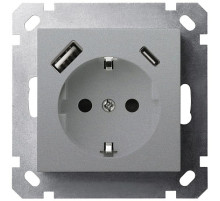 Jasmart G Алюминий Розетка с/з со шторками 16A c USB A+C 25W