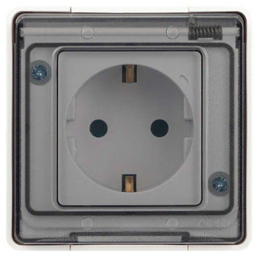 Розетка ЭРА Эксперт 11-2501-01 с заземлением с крышкой 2P+E IP55 16A-250В ОУ белый