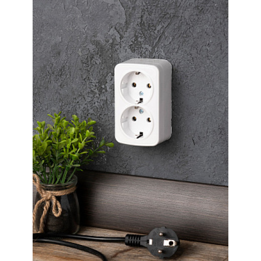 EKF Basic Минск Белый Розетка 2-ая, с/з, 16А, ОП