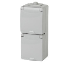 ЭРА 11-2607-03 Эксперт Серый Розетка 2-ая с/з ОУ IP65 верт.