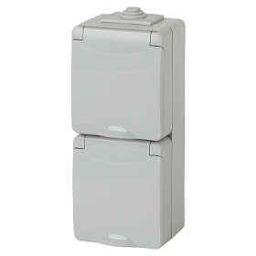 ЭРА 11-2607-03 Эксперт Серый Розетка 2-ая с/з ОУ IP65 верт.