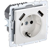 IEK BRITE BASE Белый Розетка с з/к/ш 16А с USB A+A 3,1А РЮш10-2-БрБ