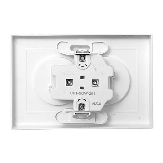 EKF Эпика Механизм розетки двойной, 16А, без заземления, со шторками, с рамкой, белый