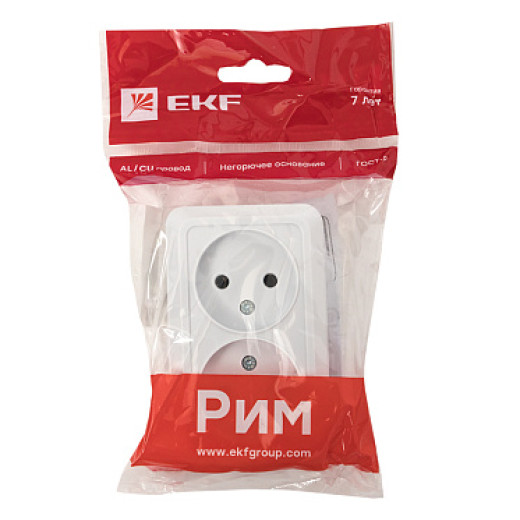 EKF PROxima Рим Розетка 2-местная 10А без заземления белая