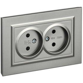IEK BRITE Сталь Розетка 2-я без з/к с з/ш 10А в сборе РСш12-2-БрС