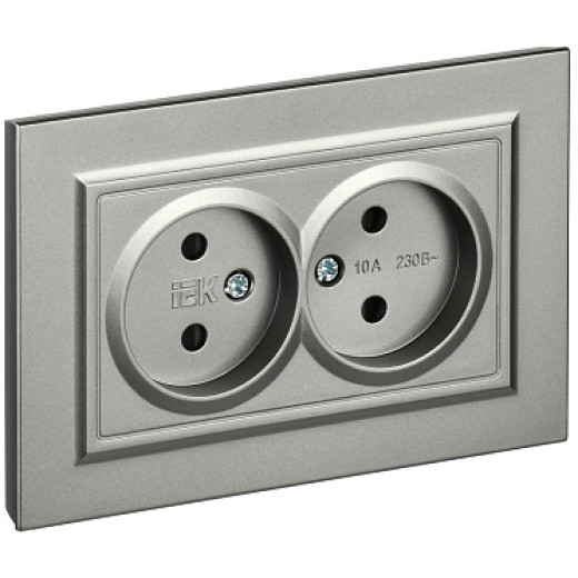 IEK BRITE Сталь Розетка 2-я без з/к с з/ш 10А в сборе РСш12-2-БрС