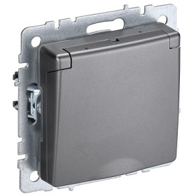 IEK BRITE BASE Сталь Розетка 1-м с/з с защ штор и крыш 16А IP44 РСбш10-3-44-БрС