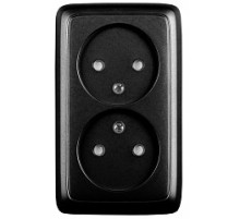 HEGEL Черный РА16-144-08 Розетка открытой установки, двухместная, со шторками, с изолирующей пластиной