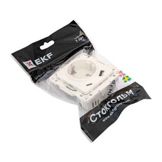 EKF Стокгольм Механизм Розетки 1-местной с/з, USB A+C 16А винтовые клеммы белый с защ. штор.