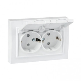 EKF Basic Минск Белый Розетка 2-ая с/з, со шторками и крышкой, 16А, IP44, СП