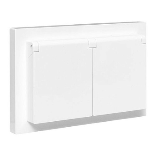 EKF Эпика Механизм розетки двойной, 16А, IP44, с заземлением, со шторками, с рамкой, с крышками, белый