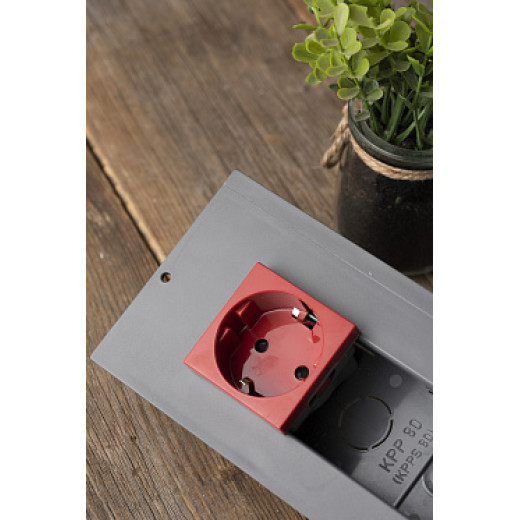 EKF PROxima Розетка 45х45 (2 модуля), с заземлением, красная, прямая