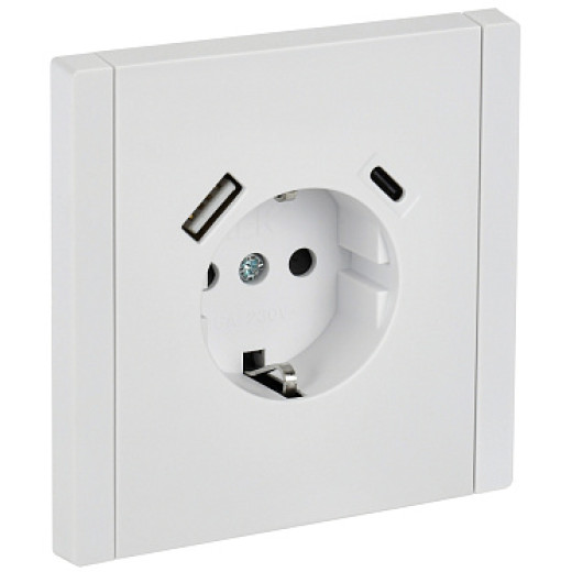 IEK FORTE&PIANO Белый Розетка с/з со шт винтовое крепление 16А USB A+C 18Вт FP247