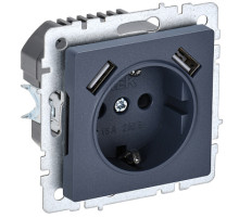 IEK BRITE BASE Маренго Розетка с з/к/ш 16А с USB A+A 2,1А РЮш10-1-БрМ