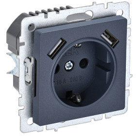 IEK BRITE BASE Маренго Розетка с з/к/ш 16А с USB A+A 2,1А РЮш10-1-БрМ