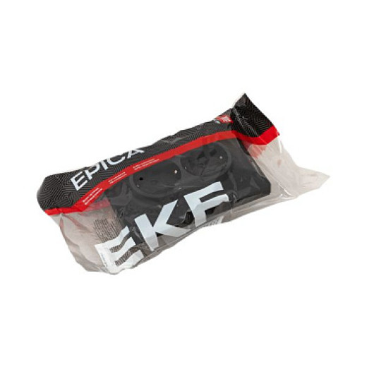 EKF Эпика Механизм розетки двойной, 16А, с заземлением, со шторками, с рамкой, чёрный