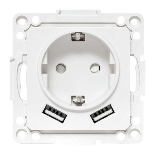 EKF Стокгольм Механизм Розетки 1-местной с/з, USB 2A 16А винтовые клеммы белый с защ. штор.