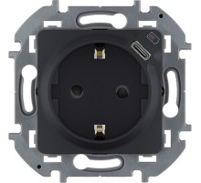 Legrand/Daccord INSPIRIA Антрацит Розетка 2К+З немецкий стандарт 16А 250В со встроенным зарядным устройством USB C 1.5А 5В
