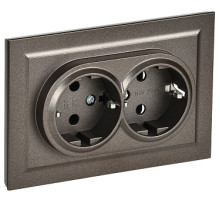 IEK BRITE Темн.бронза Розетка 2-м с/з с защ штор 16А в сборе РСш12-3-БрТБ