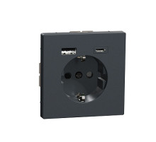 Schneider Electric MERTEN D-Life Антрацит Розетка силовая 16 A с зарядкой USB A+C 3 A