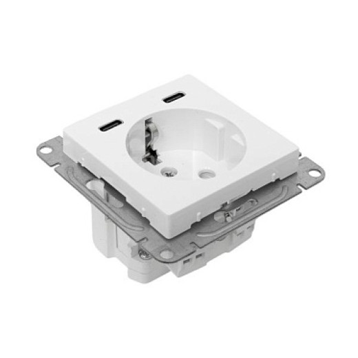 EKF Эпика Механизм розетки с USB-C - 2шт, 16А, с заземлением, со шторками, белый