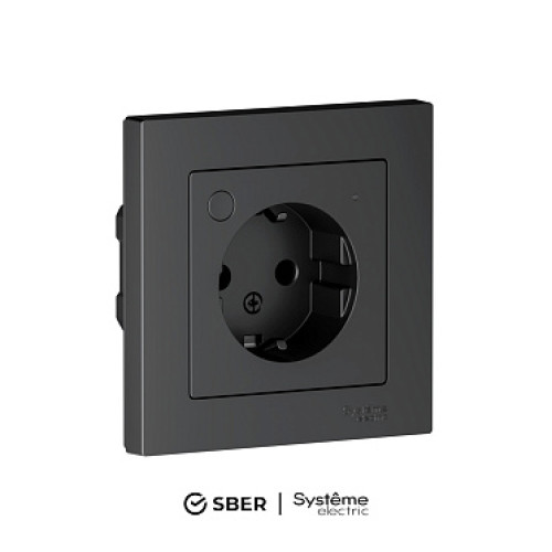 SBER Systeme Electric AtlasDesign Smart Карбон Розетка с заземл., со шт., Zigbee, L+N, 16А, мех., модель SBDV-00202