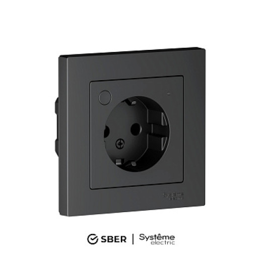 SBER Systeme Electric AtlasDesign Smart Карбон Розетка с заземл., со шт., Zigbee, L+N, 16А, мех., модель SBDV-00202