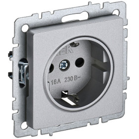 IEK BRITE BASE Алюминий Розетка 1-м с/з с защ шторк 16А РС14-1-0-БрА