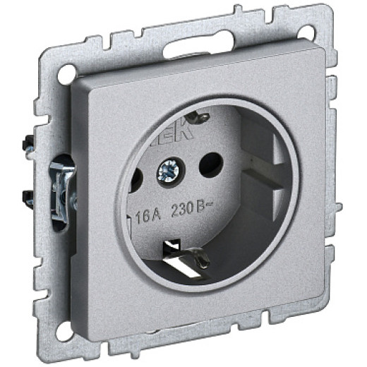 IEK BRITE BASE Алюминий Розетка 1-м с/з с защ шторк 16А РС14-1-0-БрА