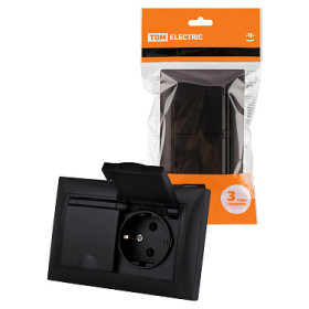 TDM Розетка двойная 2П+З 16А 250В IP44 с защ. шт. с крышкой графит 