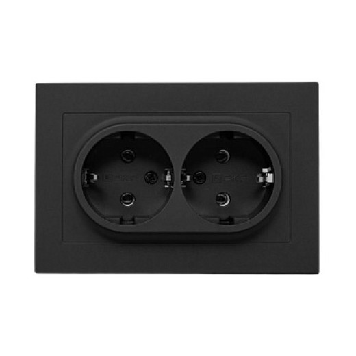 EKF Эпика Механизм розетки двойной, 16А, с заземлением, без шторок, с рамкой, чёрный