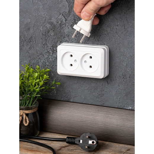 EKF PROxima Рим Розетка 2-местная 10А без заземления белая