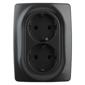ЭРА 12-2108-05 Розетка 2X2P+E Schuko со шторками, 16A-250В, IP20, 12, Антрацит