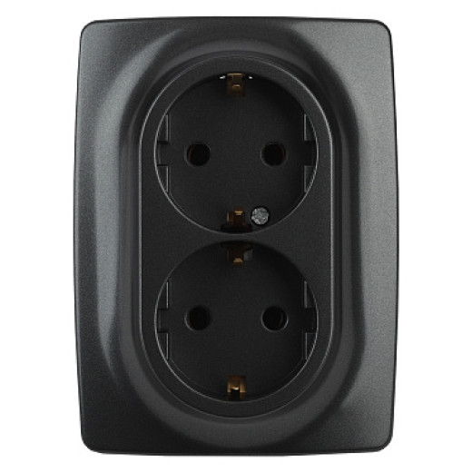 ЭРА 12-2108-05 Розетка 2X2P+E Schuko со шторками, 16A-250В, IP20, 12, Антрацит