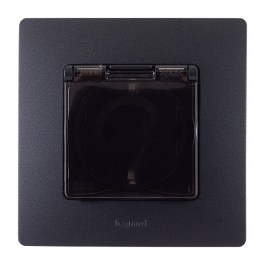 Legrand Etika Антрацит Розетка 2К+З IP44