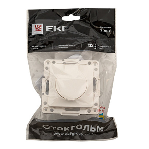 EKF PROxima Стокгольм Белый Розетка с/з, со шторками и крышкой, 16А, IP44