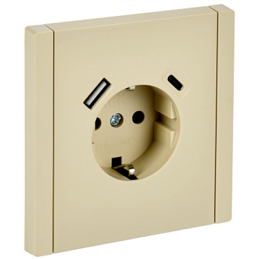 IEK FORTE&PIANO Ваниль Розетка с/з со шт винтовое крепление 16А USB A+C 18Вт FP447