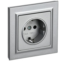 IEK BRITE BASE Алюминий Розетка с з/к/ш 16А в сб. РСР14-1-0-БрА