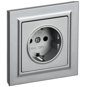 IEK BRITE BASE Алюминий Розетка с з/к/ш 16А в сб. РСР14-1-0-БрА