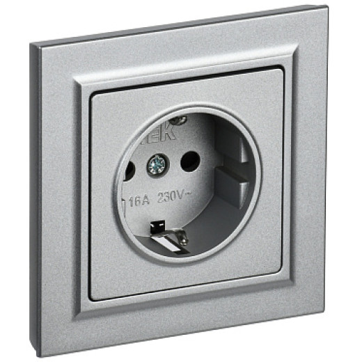 IEK BRITE BASE Алюминий Розетка с з/к/ш 16А в сб. РСР14-1-0-БрА