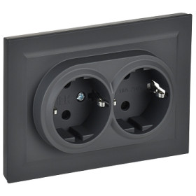 IEK BRITE Графит Розетка 2-м с/з с защ. штор. 16А в сборе РСш12-3-БрГ