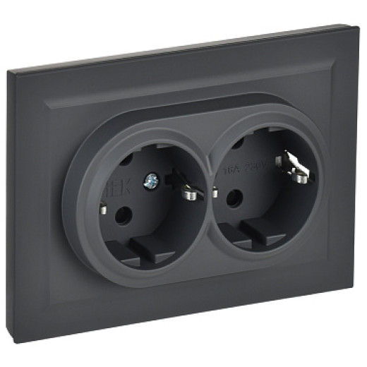 IEK BRITE Графит Розетка 2-м с/з с защ. штор. 16А в сборе РСш12-3-БрГ