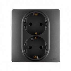Legrand Etika Антрацит Розетка 2-ая с/з со шторками, авт. клем.
