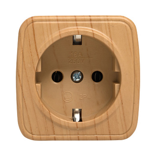 EKF Basic Минск Светлое дерево Розетка с /з, 16А, ОП