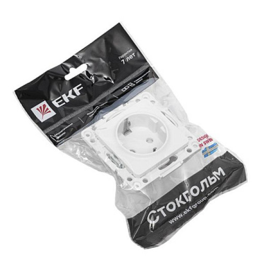 EKF PROxima Стокгольм Белый Розетка с/з, со шторками, 16А