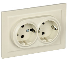IEK BRITE Бежевый Розетка 2-м с/з без защ штор 16А в сборе РС12-3-БрКр