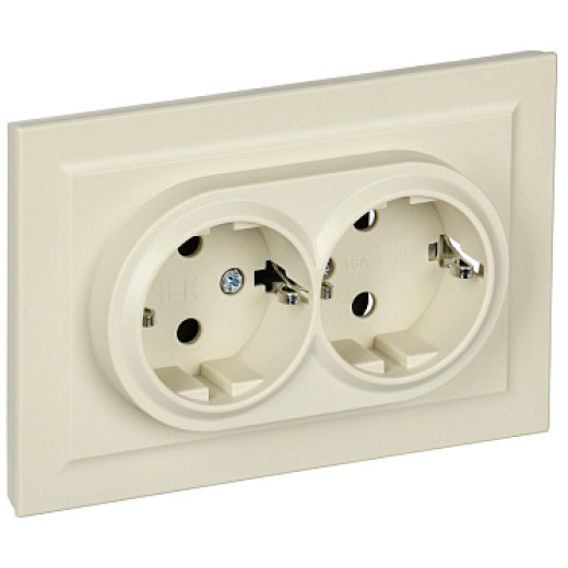 IEK BRITE Бежевый Розетка 2-м с/з без защ штор 16А в сборе РС12-3-БрКр