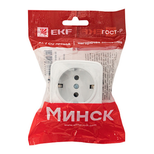 EKF Basic Минск Белый Розетка с/з, 16А, ОП
