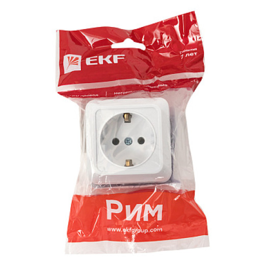 EKF PROxima Рим Розетка 1-местная 16А с заземлением белая